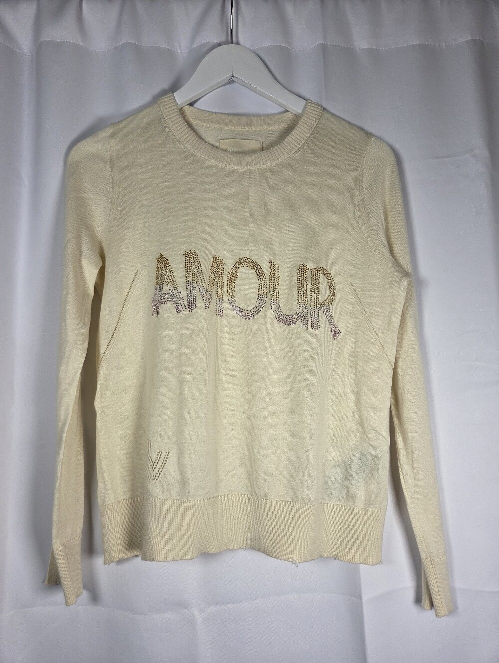 Zadig & Voltaire NEW Miss Amour Crystal Strass Sweater  Ivory Womens S  $368